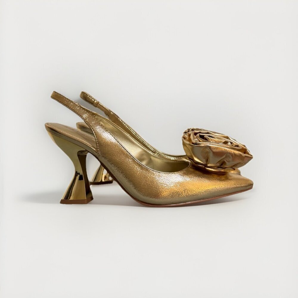 Katy Perry The Laterr Slingback High Flower Gold Heels Size 8 - Picture 5 of 11